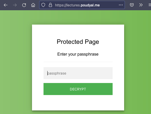 Encrypted landing page